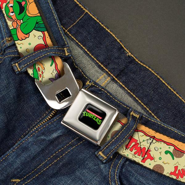 Buckle-Down Classic TMNT Logo Full Color Seatbelt Belt - Classic TMNT Turtle Pizza Webbing