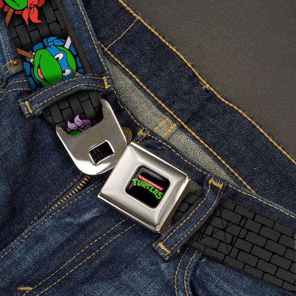 Buckle-Down Classic TMNT Logo Full Color Seatbelt Belt - Classic Teenage Mutant Ninja Turtles Expessions/Battle Gear Gray/Multi Color Webbing