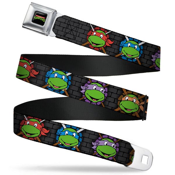 Buckle-Down Classic TMNT Logo Full Color Seatbelt Belt - Classic Teenage Mutant Ninja Turtles Expessions/Battle Gear Gray/Multi Color Webbing