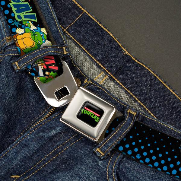 Buckle-Down Classic TMNT Logo Full Color Seatbelt Belt - Classic Teenage Mutant Ninja Turtles Turtles Pose12 COWABUNGA Pop Art Webbing