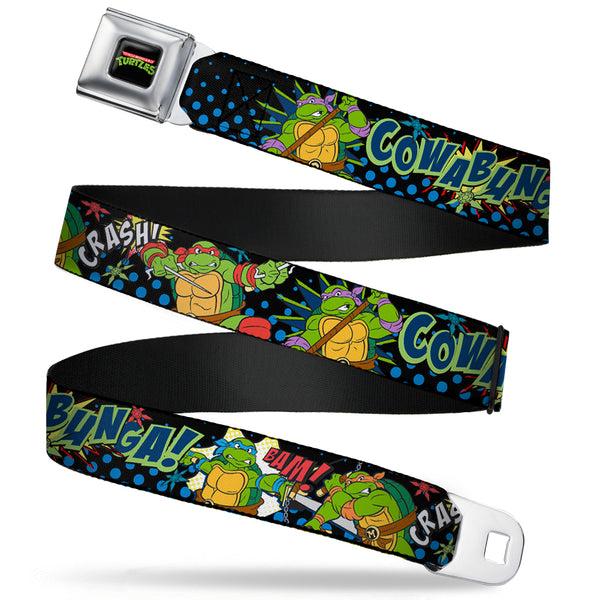 Buckle-Down Classic TMNT Logo Full Color Seatbelt Belt - Classic Teenage Mutant Ninja Turtles Turtles Pose12 COWABUNGA Pop Art Webbing