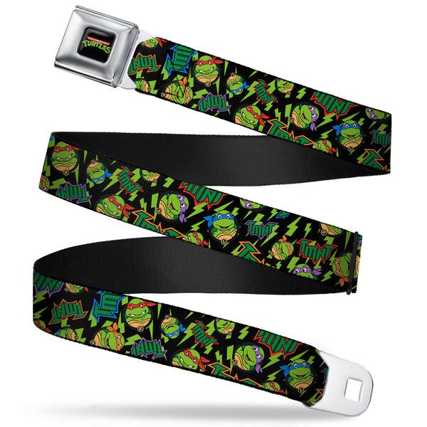 Buckle-Down Classic TMNT Logo Full Color Seatbelt Belt - Classic TMNT/Bolts/Faces Black/Greens Webbing