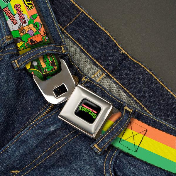 Buckle-Down Classic TMNT Logo Full Color Seatbelt Belt - Classic Teenage Mutant Ninja Turtles Turtles Pose14 '84 Pizza/Verbiage Webbing