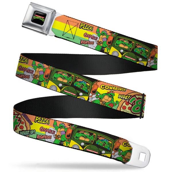 Buckle-Down Classic TMNT Logo Full Color Seatbelt Belt - Classic Teenage Mutant Ninja Turtles Turtles Pose14 '84 Pizza/Verbiage Webbing