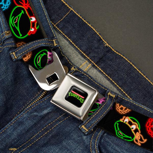 Buckle-Down Classic TMNT Logo Full Color Seatbelt Belt - Classic Teenage Mutant Ninja Turtles Electric Expressions/Turtle Shells Black/Multi Neon Webbing