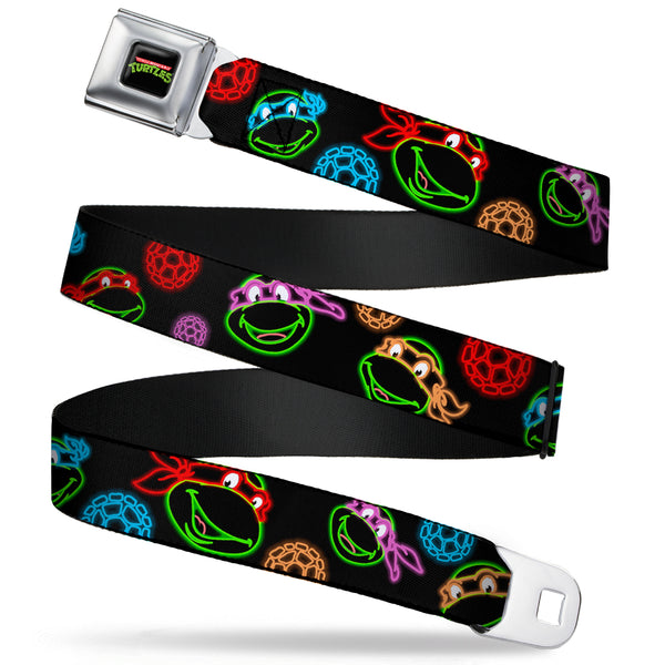 Buckle-Down Classic TMNT Logo Full Color Seatbelt Belt - Classic Teenage Mutant Ninja Turtles Electric Expressions/Turtle Shells Black/Multi Neon Webbing
