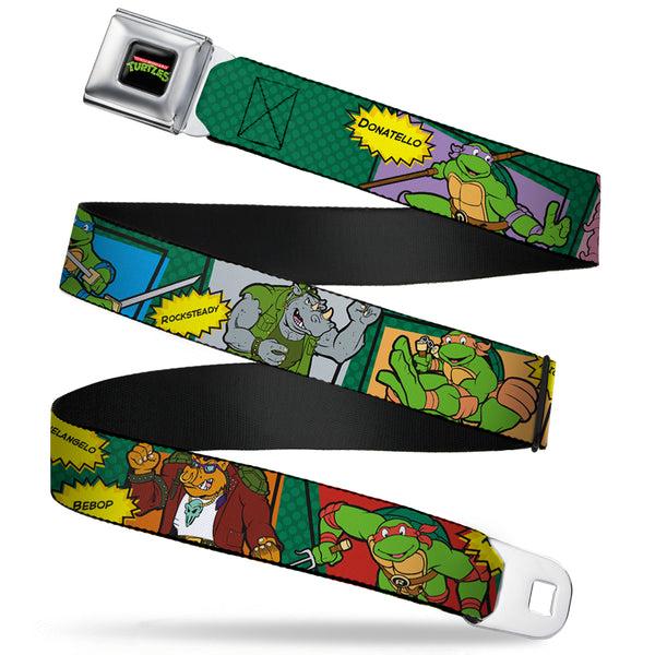 Buckle-Down Classic TMNT Logo Full Color Seatbelt Belt - Classic TEENAGE MUTANT NINJA TURTLES Character Comic Scenes Webbing
