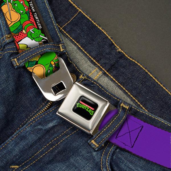 Buckle-Down Classic TMNT Logo Full Color Seatbelt Belt - Classic Teenage Mutant Ninja Turtles Action Poses/TEAM TURTLES Webbing