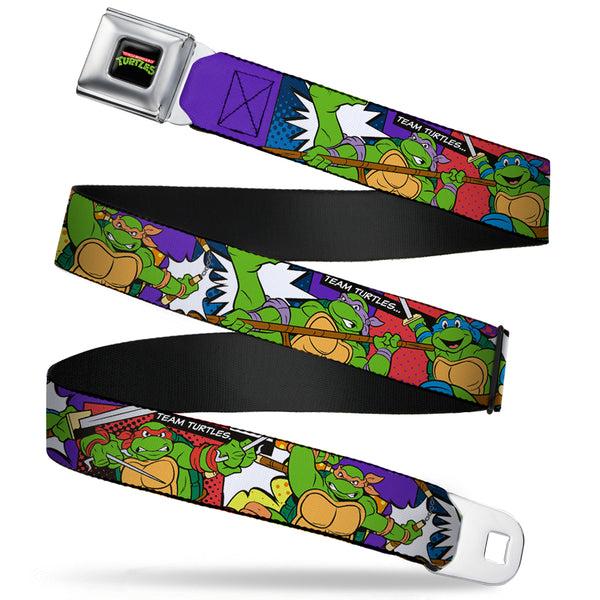 Buckle-Down Classic TMNT Logo Full Color Seatbelt Belt - Classic Teenage Mutant Ninja Turtles Action Poses/TEAM TURTLES Webbing