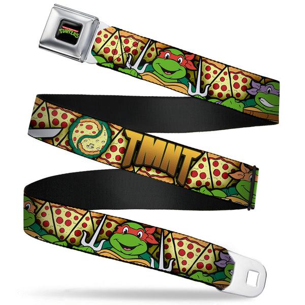 Buckle-Down Classic TMNT Logo Full Color Seatbelt Belt - Classic Teenage Mutant Ninja Turtles Turtle Poses/Pizza Slices Webbing