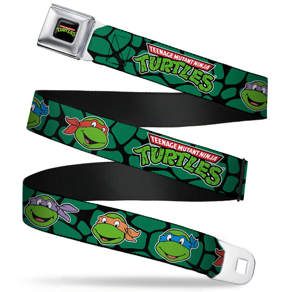 Buckle-Down Classic TMNT Logo Full Color Seatbelt Belt - Classic TEENAGE MUTANT NINJA TURTLES Turtle Faces Black/Green Turtle Shell Webbing