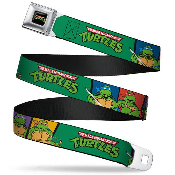 Buckle-Down Classic TMNT Logo Full Color Seatbelt Belt - Classic TEENAGE MUTANT NINJA TURTLES Group Pose3/TMNT Logo Green/Multi Color Webbing