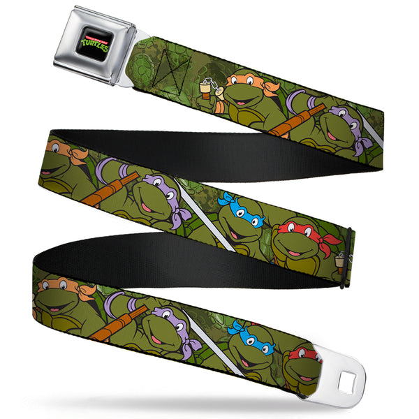 Buckle-Down Classic TMNT Logo Full Color Seatbelt Belt - Classic Teenage Mutant Ninja Turtles Group Pose CLOSE-UP Camo Turtle Shell Webbing