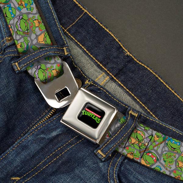 Buckle-Down Classic TMNT Logo Full Color Seatbelt Belt - Classic Teenage Mutant Ninja Turtles Expression & Pose Turtle Shell Collage Lavender Webbing
