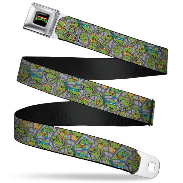 Buckle-Down Classic TMNT Logo Full Color Seatbelt Belt - Classic Teenage Mutant Ninja Turtles Expression & Pose Turtle Shell Collage Lavender Webbing