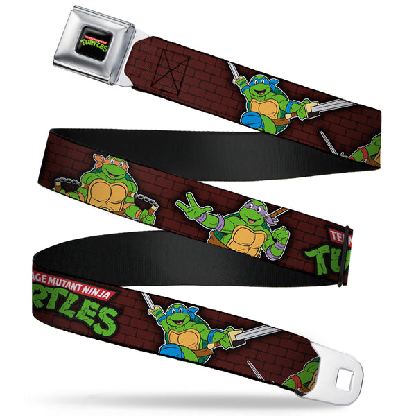 Buckle-Down Classic TMNT Logo Full Color Seatbelt Belt - Classic TEENAGE MUTANT NINJA TURTLES Battle Poses/Group Pose7 Webbing