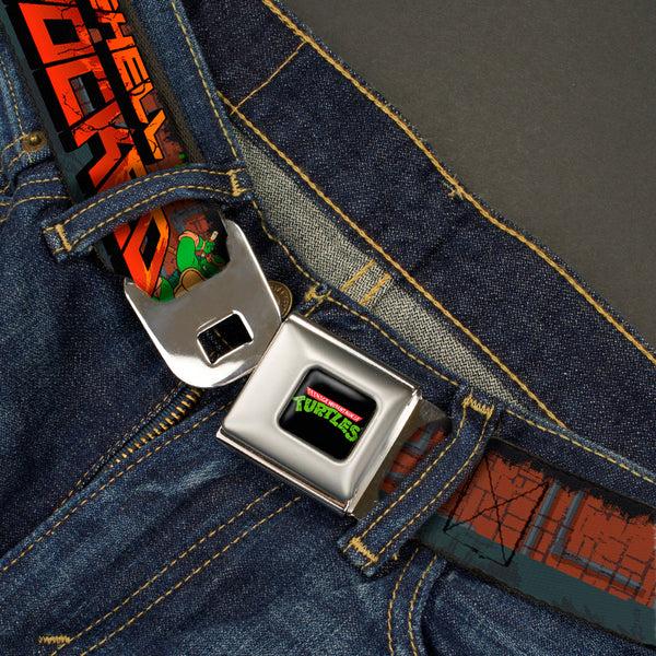 Buckle-Down Classic TMNT Logo Full Color Seatbelt Belt - Classic Teenage Mutant Ninja Turtles Turtles Pose15 SHELL SHOCKED Brick Wall/Splatter Webbing