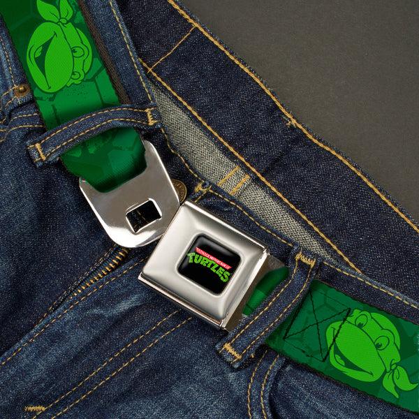 Buckle-Down Classic TMNT Logo Full Color Seatbelt Belt - Classic Teenage Mutant Ninja Turtles Turtle Faces2 Greens Webbing