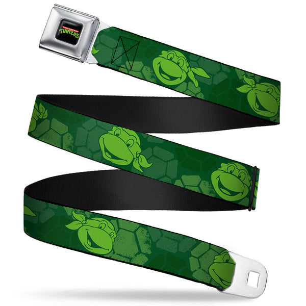 Buckle-Down Classic TMNT Logo Full Color Seatbelt Belt - Classic Teenage Mutant Ninja Turtles Turtle Faces2 Greens Webbing