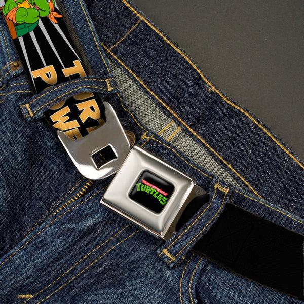 Buckle-Down Classic TMNT Logo Full Color Seatbelt Belt - Classic Teenage Mutant Ninja Turtles Group Pose/TURTLE POWER Webbing