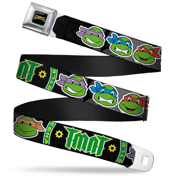 Buckle-Down Classic TMNT Logo Full Color Seatbelt Belt - Classic Teenage Mutant Ninja Turtles Group Faces/TMNT/Ninja Star Black/Green Webbing
