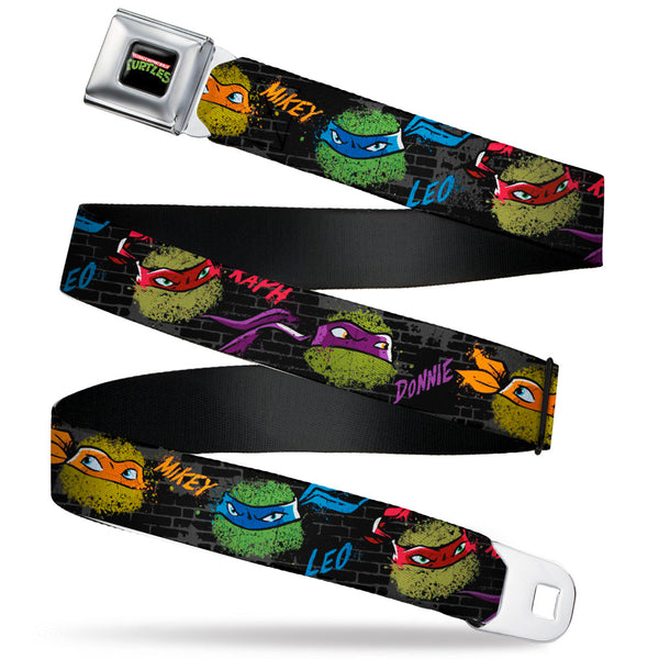 Buckle-Down Classic TMNT Logo Full Color Seatbelt Belt - Classic Teenage Mutant Ninja Turtles Faces/Names "Graffiti" Black/Gray/Multi Color Webbing