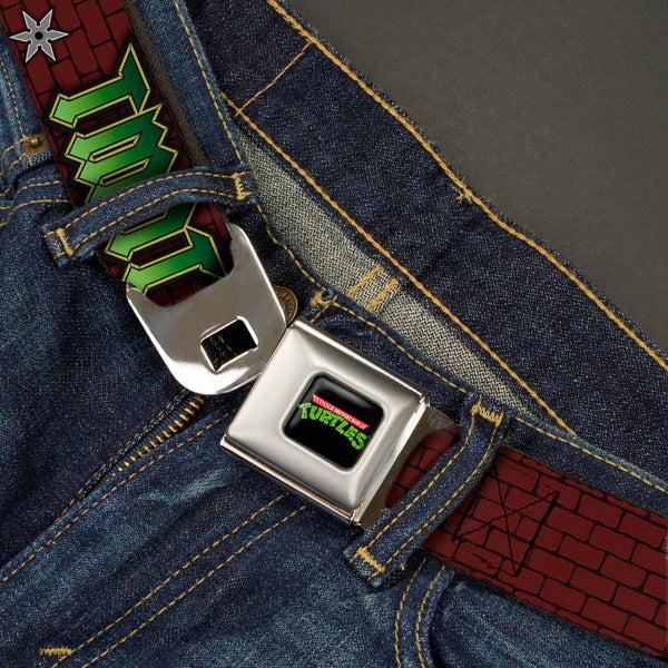 Buckle-Down Classic TMNT Logo Full Color Seatbelt Belt - Classic TMNT Gear/Elements Brick Wall Webbing