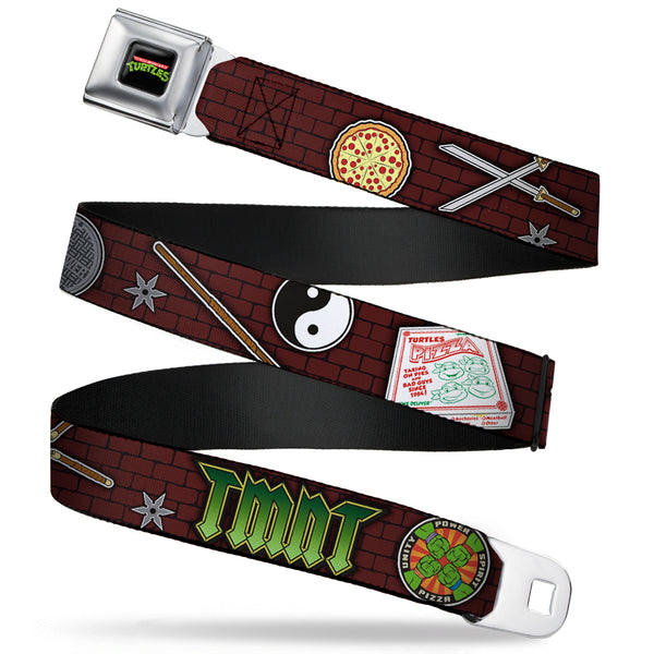 Buckle-Down Classic TMNT Logo Full Color Seatbelt Belt - Classic TMNT Gear/Elements Brick Wall Webbing