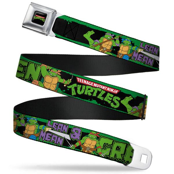 Buckle-Down Classic TMNT Logo Full Color Seatbelt Belt - Classic TEENAGE MUTANT NINJA TURTLES Logo/Group Pose5/LEAN MEAN & GREEN Webbing