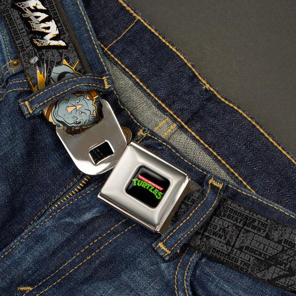 Buckle-Down Classic TMNT Logo Full Color Seatbelt Belt - ROCKSTEADY Break Through Pose/BEATDOWN Black/Grays/Gold Webbing