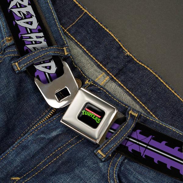 Buckle-Down Classic TMNT Logo Full Color Seatbelt Belt - Shredder 2-Action Poses Gray/Purple Webbing