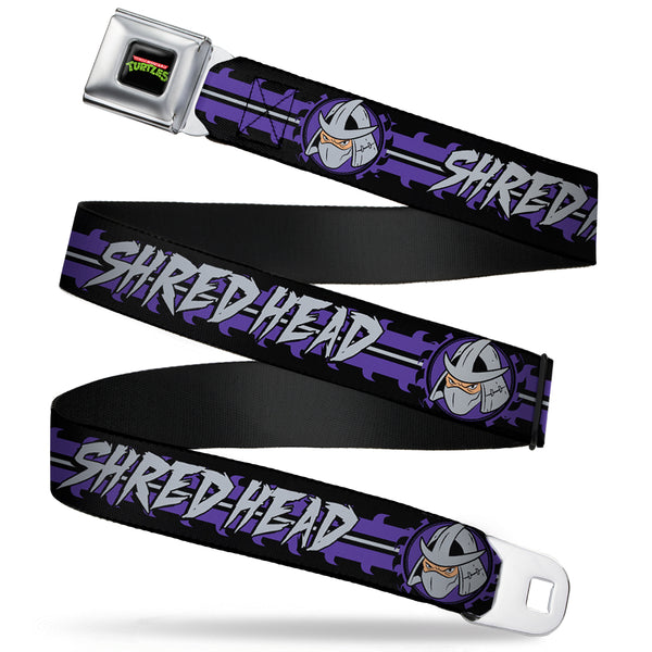 Buckle-Down Classic TMNT Logo Full Color Seatbelt Belt - Shredder 2-Action Poses Gray/Purple Webbing