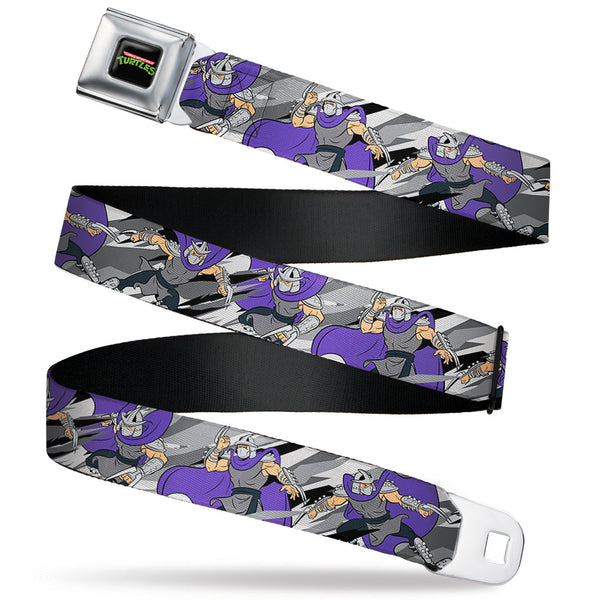 Buckle-Down Classic TMNT Logo Full Color Seatbelt Belt - Teenage Mutant Ninja Turtles Shredder Action Poses Grays/Purple Webbing