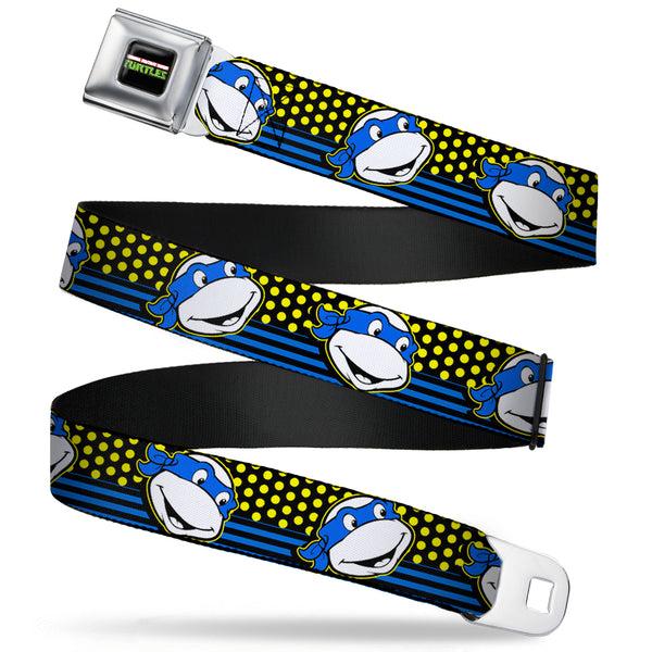 Buckle-Down Classic TMNT Logo2 Full Color Seatbelt Belt - Classic TMNT Leonardo Expression Dots/Stripes Black/Yellow/Blue/White Webbing