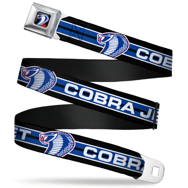 Buckle-Down Cobra Head Full Color Black Red Blue White Seatbelt Belt - COBRA JET/Cobra Head Stripe Black/White/Blue Webbing