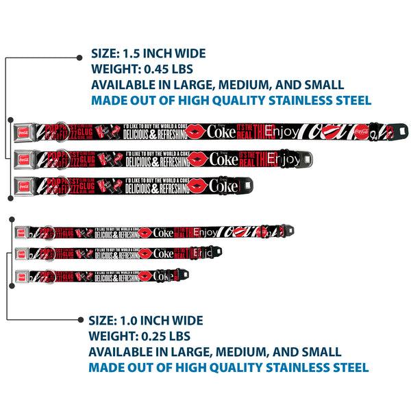 Buckle-Down COCA-COLA Script Logo Full Color Red/White Seatbelt Buckle Collar - Coca-Cola ENJOY COKE IT'S THE REAL THING Kiss Black/White/Red