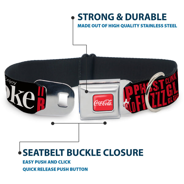Buckle-Down COCA-COLA Script Logo Full Color Red/White Seatbelt Buckle Collar - Coca-Cola ENJOY COKE IT'S THE REAL THING Kiss Black/White/Red