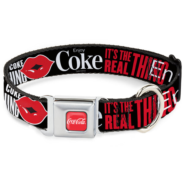Buckle-Down COCA-COLA Script Logo Full Color Red/White Seatbelt Buckle Collar - Coca-Cola ENJOY COKE IT'S THE REAL THING Kiss Black/White/Red