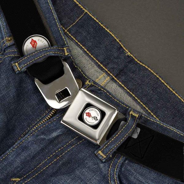 Buckle-Down Corvette C1 Flags Emblem Full Color Black Seatbelt Belt - C1 Webbing
