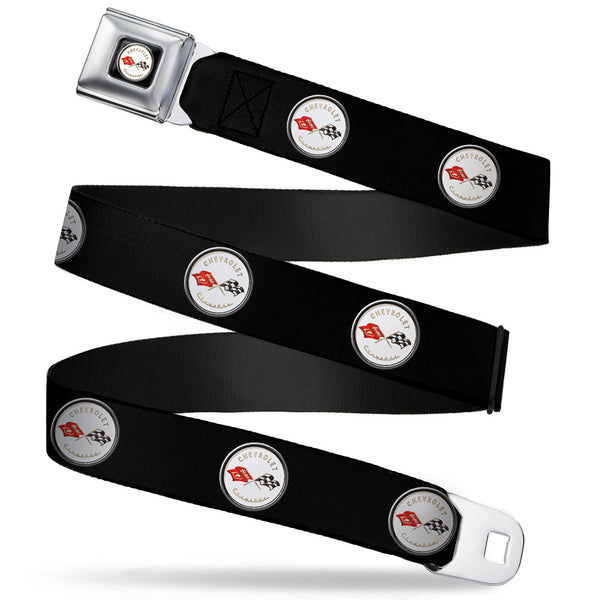 Buckle-Down Corvette C1 Flags Emblem Full Color Black Seatbelt Belt - C1 Webbing