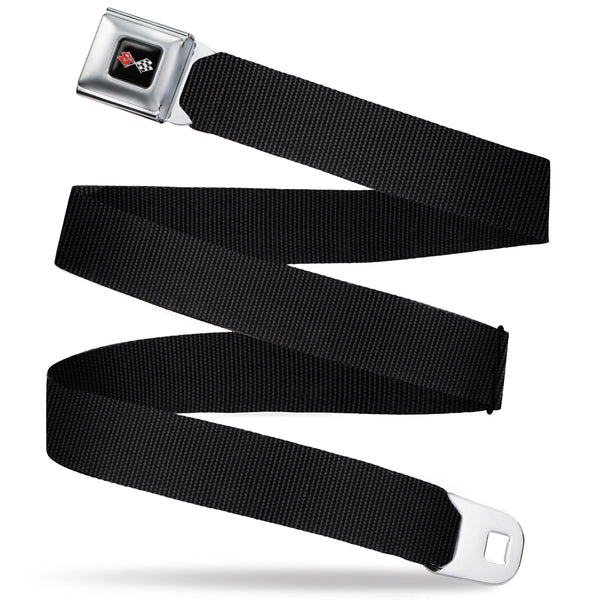 Buckle-Down Corvette C3 Crossed Flags Logo Full Color Black Seatbelt Belt - Black Webbing
