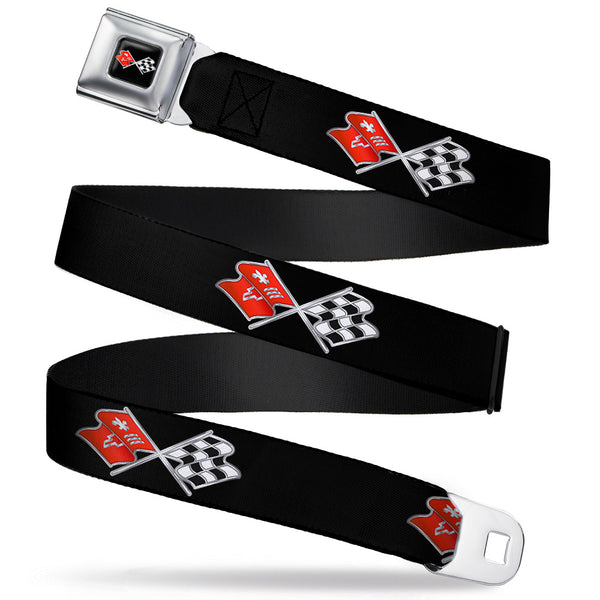 Buckle-Down Corvette C3 Crossed Flags Logo Full Color Black Seatbelt Belt - C3 Webbing