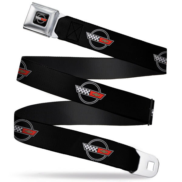 Buckle-Down Corvette C4 Checker Bowtie Logo Full Color Black Seatbelt Belt - C4 Webbing