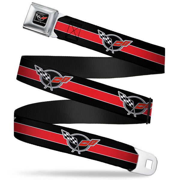 Buckle-Down CORVETTE C5 Logo Full Color Black Gray White Red Seatbelt Belt - CORVETTE C5 Logo/Stripe Black/White/Red/Gray Webbing
