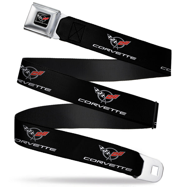 Buckle-Down CORVETTE C5 Logo Full Color Black Gray White Red Seatbelt Belt - CORVETTE C5 Logo Black/Gray/White/Red Webbing