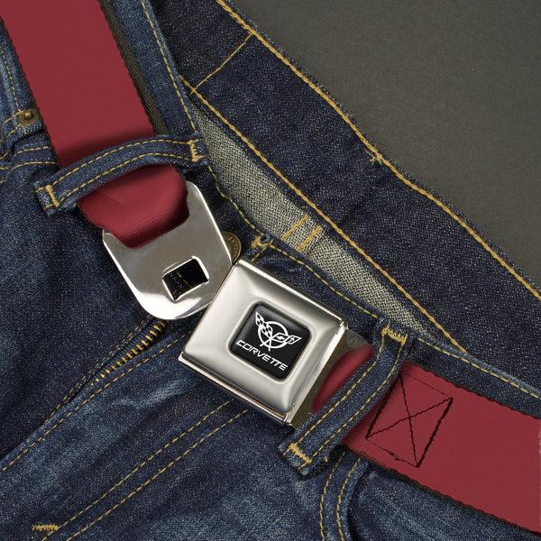 Buckle-Down Corvette Seatbelt Belt - Burgundy Webbing