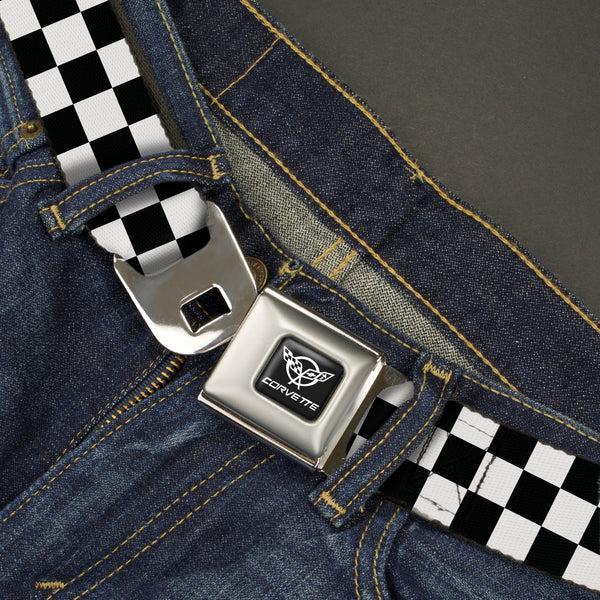 Buckle-Down Corvette Seatbelt Belt - Checker Black/White Webbing