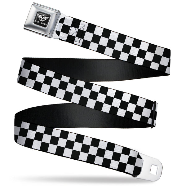 Buckle-Down Corvette Seatbelt Belt - Checker Black/White Webbing