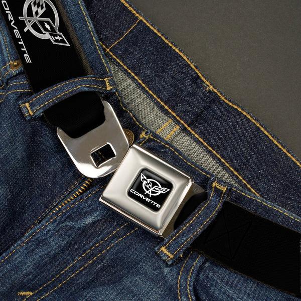 Buckle-Down Corvette Seatbelt Belt - Corvette Black/Silver REPEAT Webbing