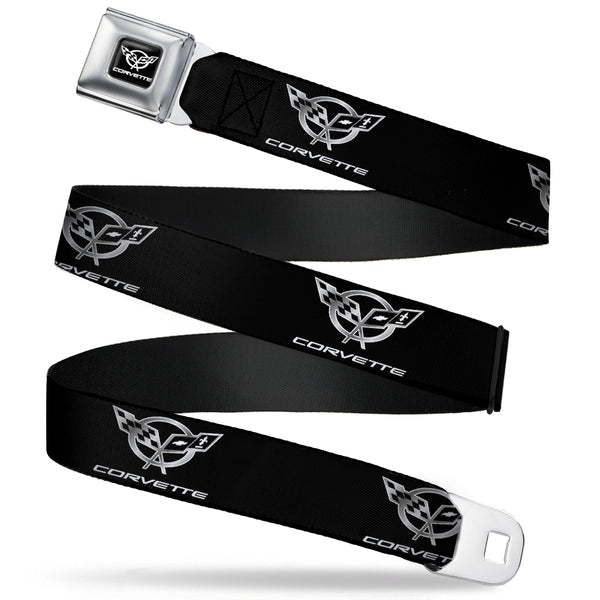 Buckle-Down Corvette Seatbelt Belt - Corvette Black/Silver REPEAT Webbing